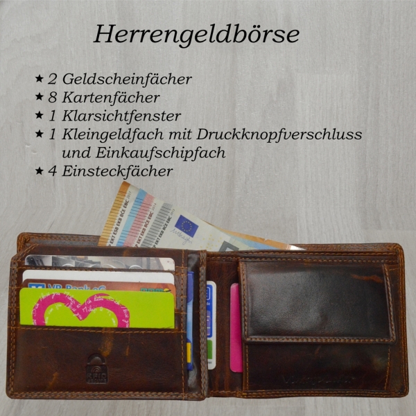 flevado Herren Biker Börse Geldbörse Totenkopf mit Aufschrift RFID Schutz Querformat (braun)